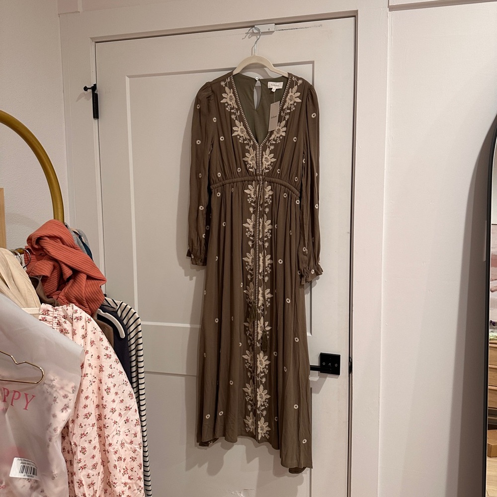 NWT - Bohme Tatiana Embroidered Dress in Olive